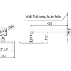 Bát sen tắm gắn tường TOTO TBW08002A (vuông, 250 mm)