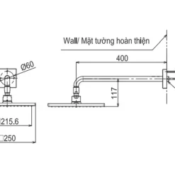 Bát sen tắm gắn tường TOTO TBW08002A (vuông, 250 mm) 7 Bát sen tắm gắn tường TOTO TBW08002A (vuông, 250 mm)