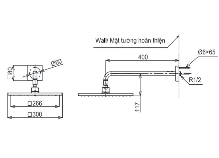 Bát sen tắm gắn tường TOTO TBW08003A (vuông, 300 mm) 9 Bát sen tắm gắn tường TOTO TBW08003A (vuông, 300 mm)