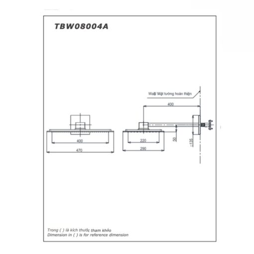 Bát sen tắm gắn tường TOTO TBW08004A kèm van âm TBN01002B (2 chế độ, Z Series)