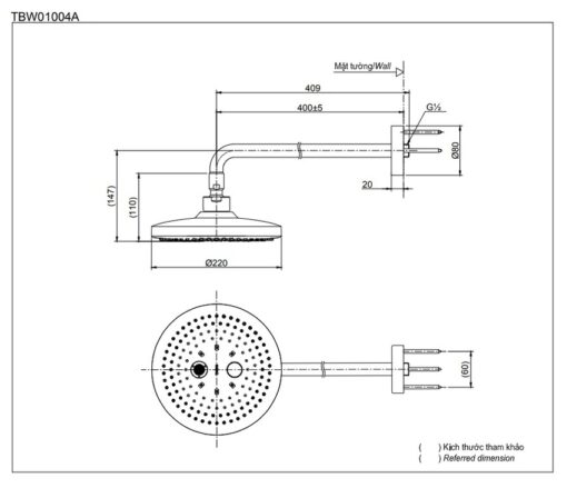 Bát sen tắm tắm gắn tường TOTO TBW01004A (2 chế độ, tròn)