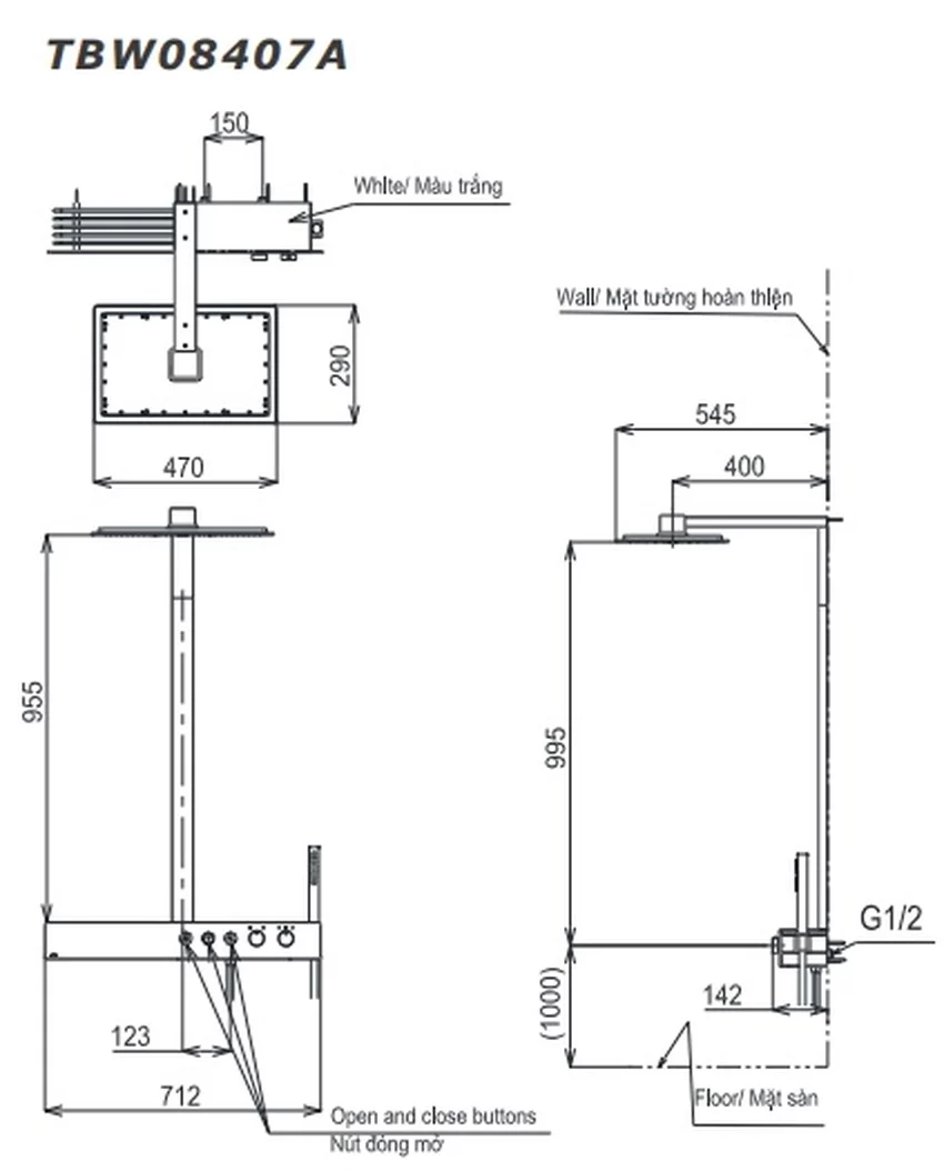 Bộ sen cây nhiệt độ TOTO TBW08407A dòng Z series kệ để đồ màu trắng 4 Bộ sen cây nhiệt độ TOTO TBW08407A dòng Z series kệ để đồ màu trắng