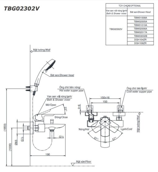 Bộ sen cây nóng lạnh TOTO DM907C1S TBG02302VA DGH108ZR