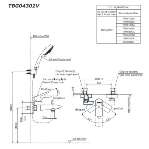 Bộ sen cây nóng lạnh TOTO DM907C1S TBG04302VA DGH108ZR