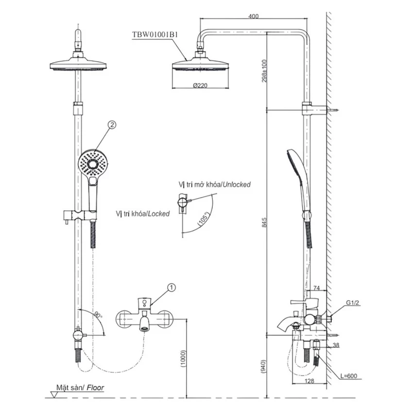 Bộ sen cây nóng lạnh TOTO TBW01001BA/TBG01302VA/DGH108ZR - Hải Yến Home Bộ sen cây nóng lạnh TOTO TBW01001BA/TBG01302VA/DGH108ZR