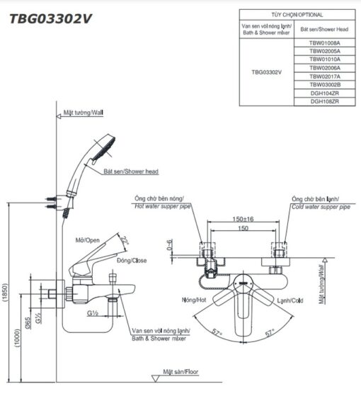 Bộ sen cây nóng lạnh TOTO TBW01001BA TBG03302VA DGH108ZR