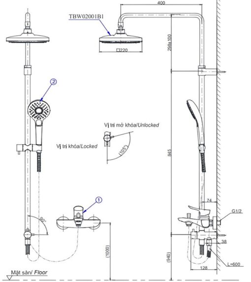 Bộ sen cây nóng lạnh TOTO TBW02001BA TBG04302VA TBW02005V