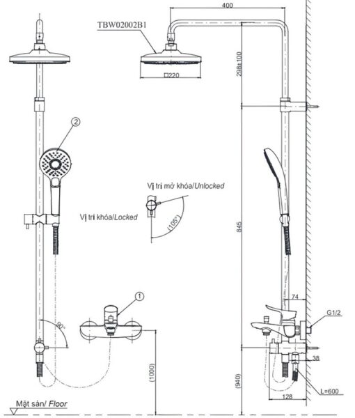 Bộ sen cây nóng lạnh TOTO TBW02002BA TBG04302VA TBW02006V