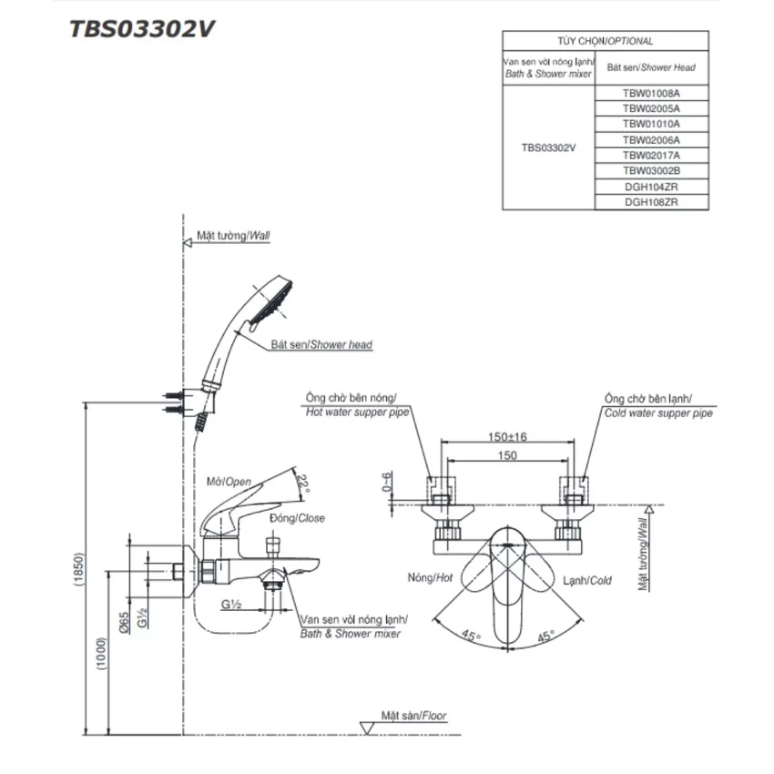 Bộ sen cây nóng lạnh TOTO TBW13020V TBS03302V TBW07009A 8 Bộ sen cây nóng lạnh TOTO TBW13020V TBS03302V TBW07009A