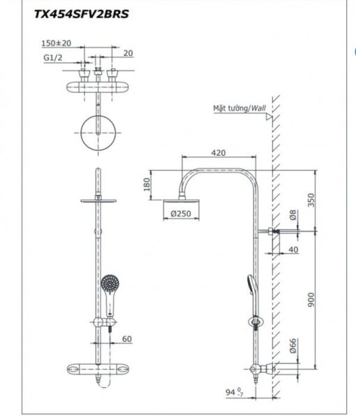 Bộ sen tắm cây nhiệt độ TOTO TX454SFV2BRN