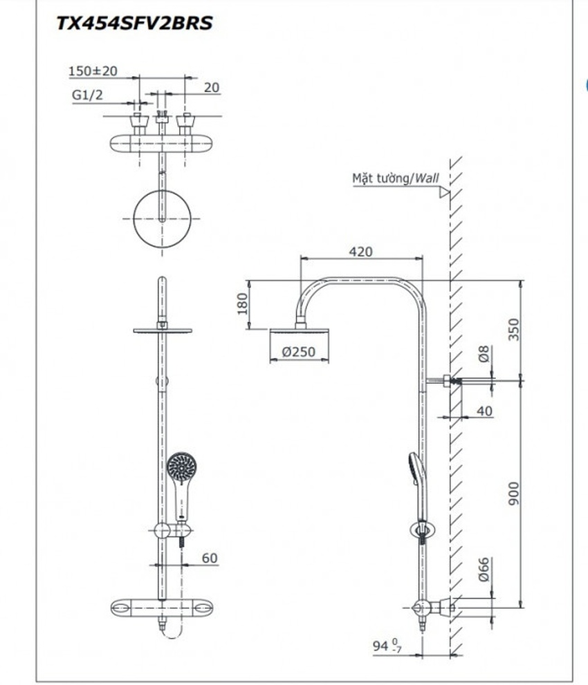Thiết kế của Bộ sen tắm cây nhiệt độ TOTO TX454SFV2BRN