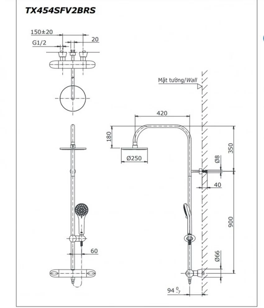 Bộ sen tắm cây nhiệt độ TOTO TX454SFV2BRN 7 Thiết kế của Bộ sen tắm cây nhiệt độ TOTO TX454SFV2BRN