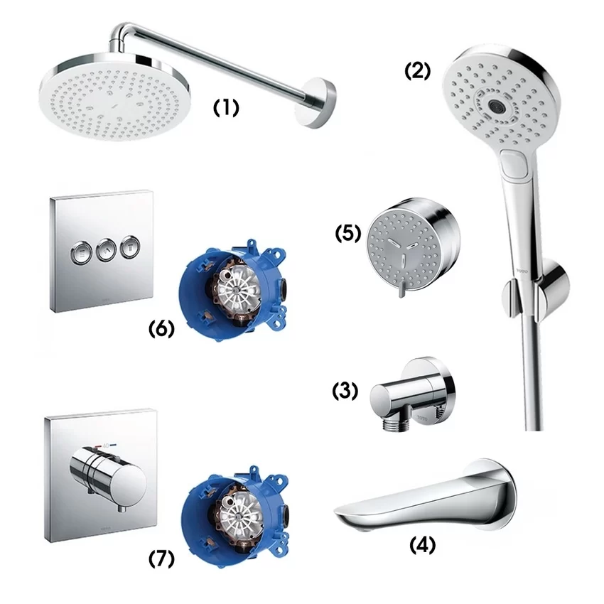 SKU: TBW01003A/TBW01010A/TBW01014B/TBG01001B/TBW07017A(x4)/TBV02105B/TBN01001B/TBV02402B/TBN01001B Bộ sen tắm âm tường 3 đường nước nhiệt độ TOTO TBW01003A TBW07017A