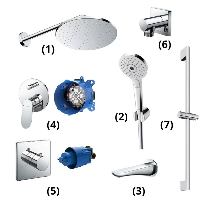 Bộ sen tắm âm tường 3 đường nước nóng lạnh TOTO TBW07003A Bộ sen tắm âm tường TOTO TBW07003A
