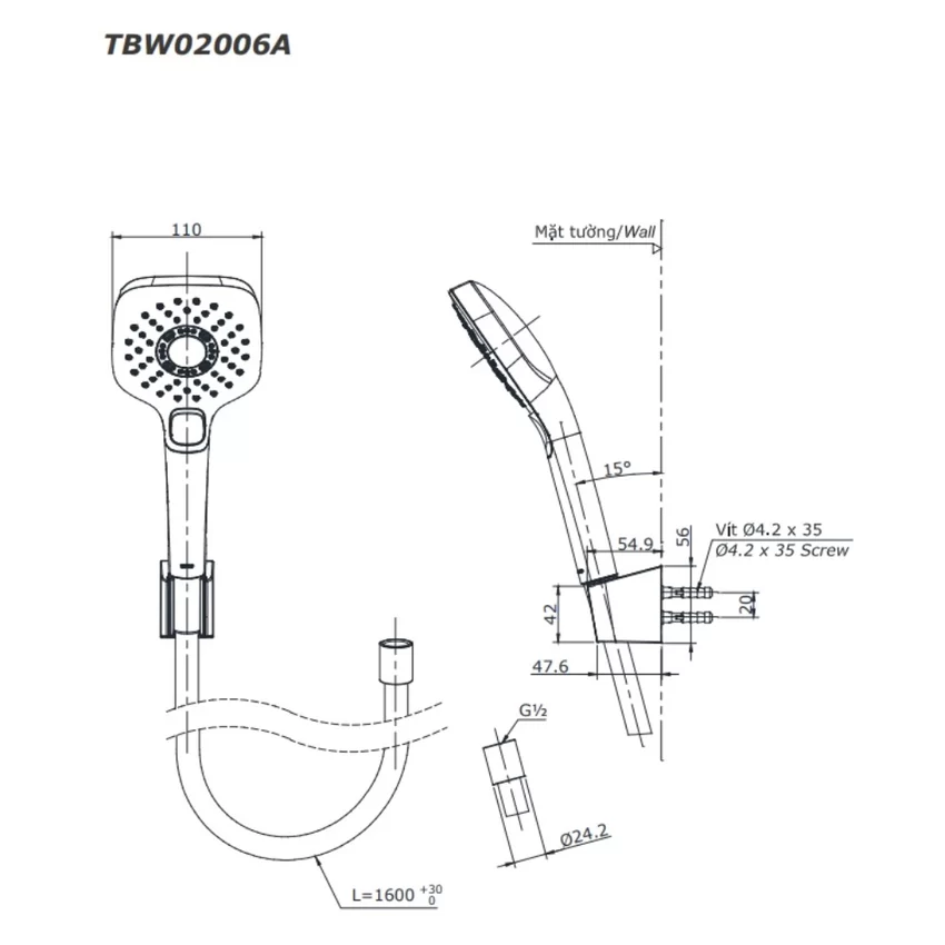 Bộ sen tắm nhiệt độ TOTO TBV03427V TBW02006A (3 chế độ) 8 Bộ sen tắm nhiệt độ TOTO TBV03427V TBW02006A (3 chế độ)