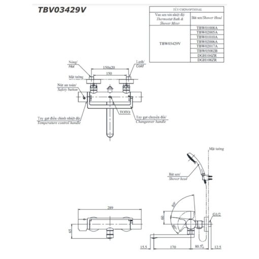 Bộ sen tắm nhiệt độ TOTO TBV03429V TBW01008A