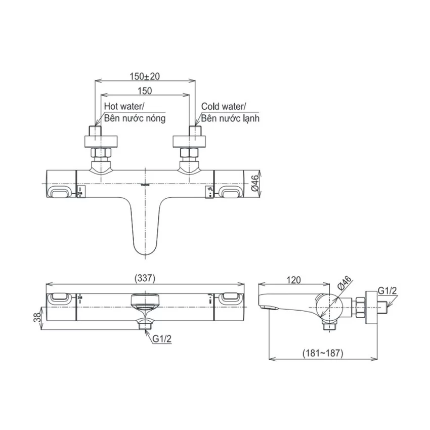 Bộ sen tắm nhiệt độ TOTO TBV09400V TBW02006A (3 chế độ) 6 Bộ sen tắm nhiệt độ TOTO TBV09400V TBW02006A (3 chế độ)