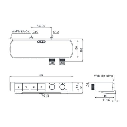 Bộ sen tắm nhiệt độ TOTO TBV124B0A TBW01035V (3 chế độ)