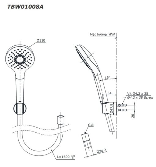 Bộ sen tắm nóng lạnh TOTO TBG01302VA TBW01008A
