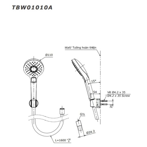 Bộ sen tắm nóng lạnh TOTO TBG01302VA TBW01010A (3 chế độ)