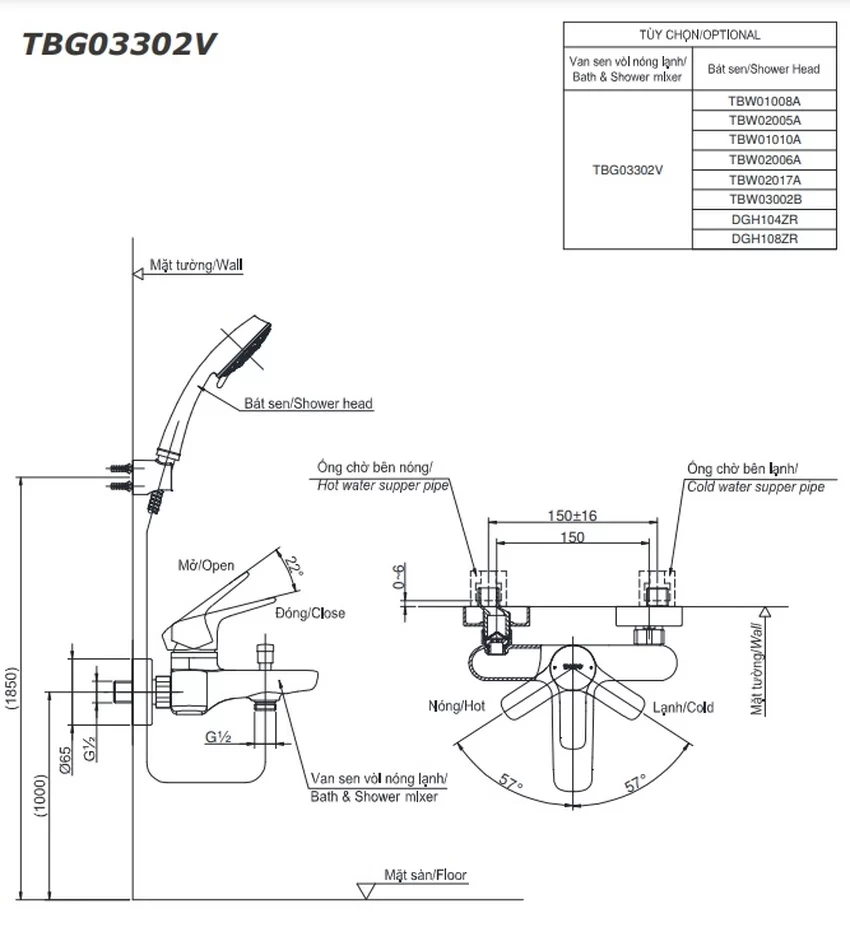 Bộ sen tắm nóng lạnh TOTO TBG03302VA TBW09010V (3 chế độ) 6 Bộ sen tắm nóng lạnh TOTO TBG03302VA TBW09010V (3 chế độ)