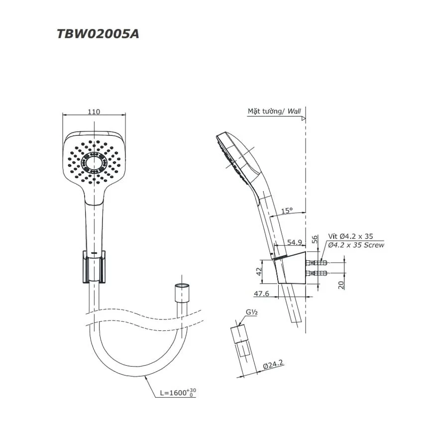 Bộ sen tắm nóng lạnh TOTO TBG07302VA TBW02005A 7 Bộ sen tắm nóng lạnh TOTO TBG07302VA TBW02005A