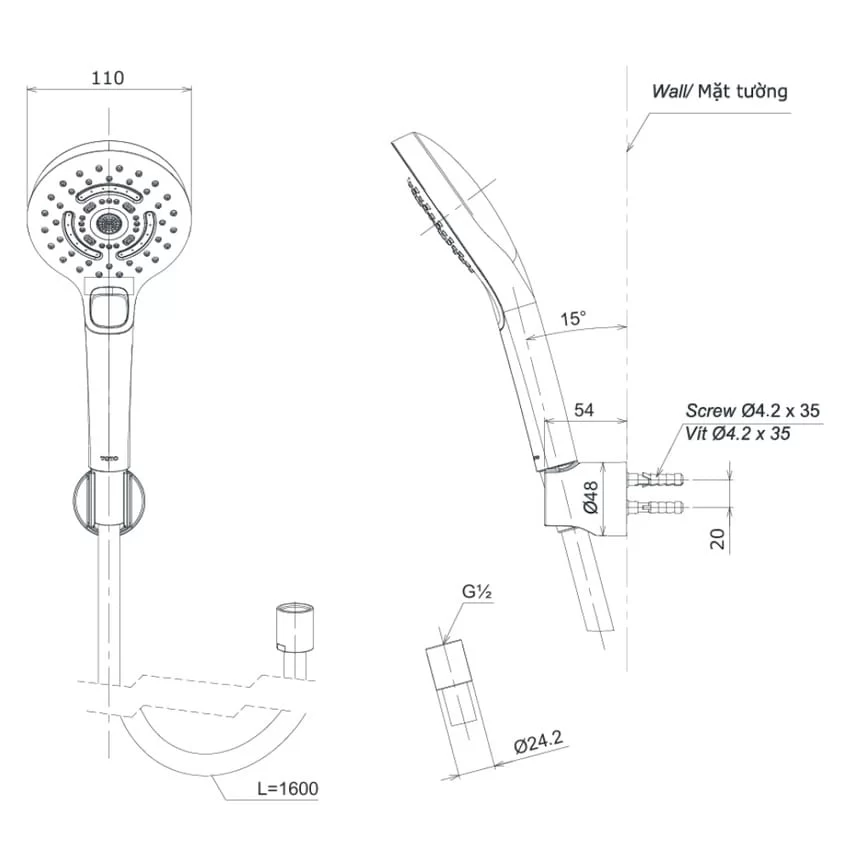 Bộ sen tắm nóng lạnh TOTO TBG08302VA TBW01035V 5 Bộ sen tắm nóng lạnh TOTO TBG08302VA TBW01035V