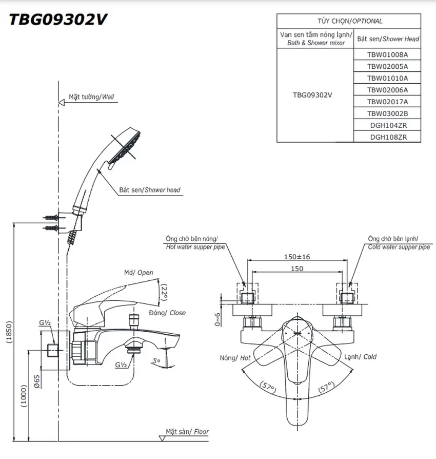 Bộ sen tắm nóng lạnh TOTO TBG09302VA DGH104ZR 5 Bộ sen tắm nóng lạnh TOTO TBG09302VA DGH104ZR