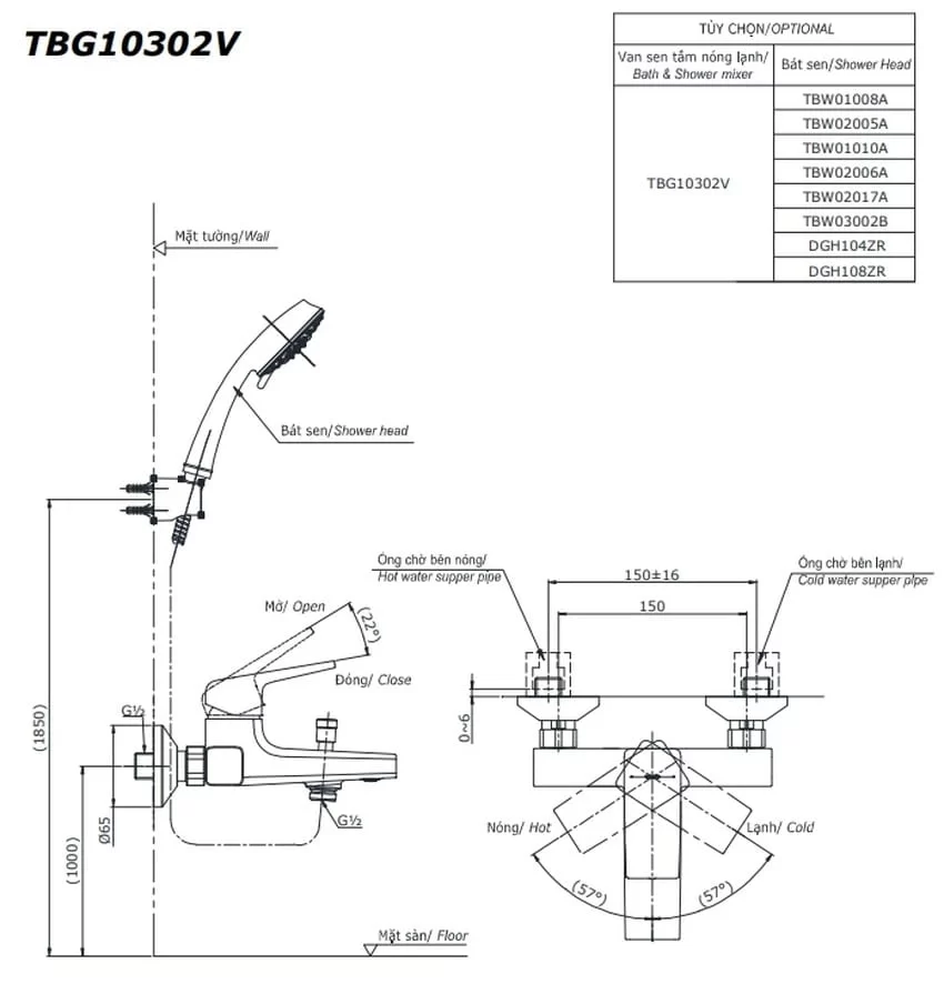 Bộ sen tắm nóng lạnh TOTO TBG10302VA DGH104ZR 5 Bộ sen tắm nóng lạnh TOTO TBG10302VA DGH104ZR