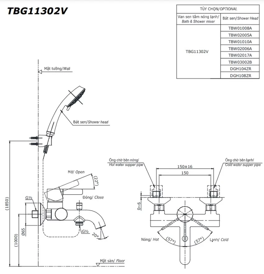 Bộ sen tắm nóng lạnh TOTO TBG11302VA TBW01010A (3 chế độ) 9 Bộ sen tắm nóng lạnh TOTO TBG11302VA TBW01010A (3 chế độ)