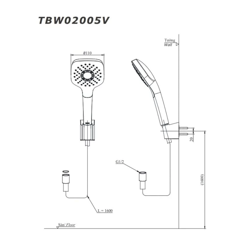 Bộ sen tắm nóng lạnh TOTO TBG11302VA TBW02005V 7 Bộ sen tắm nóng lạnh TOTO TBG11302VA TBW02005V
