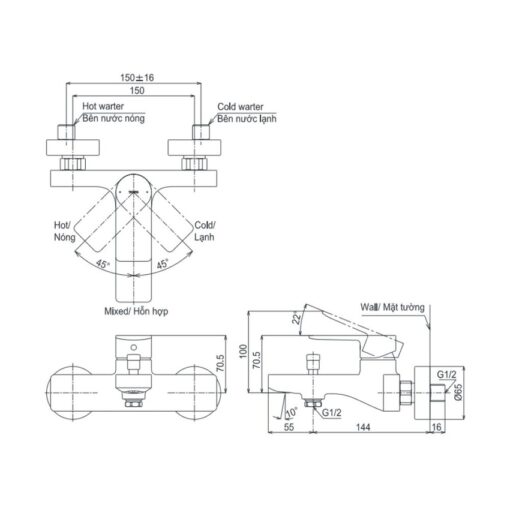 Bộ sen tắm nóng lạnh TOTO TBG13302A TBW02017A