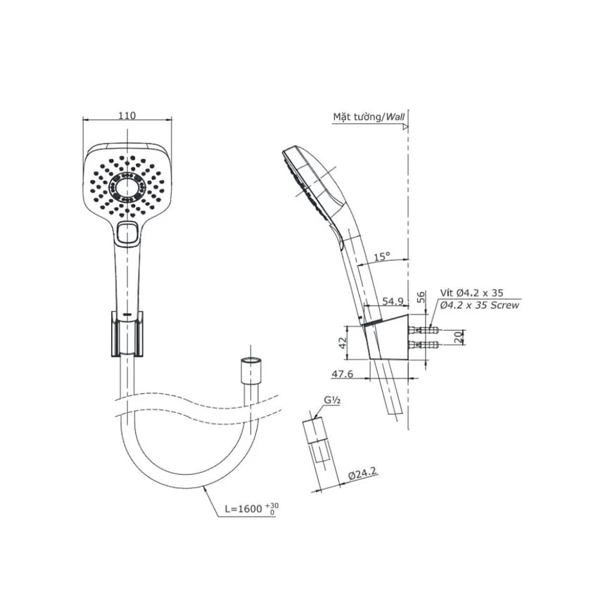 Bộ sen tắm nóng lạnh TOTO TBS01302V TBW02006V (3 chế độ) 7 Bộ sen tắm nóng lạnh TOTO TBS01302V TBW02006V (3 chế độ)
