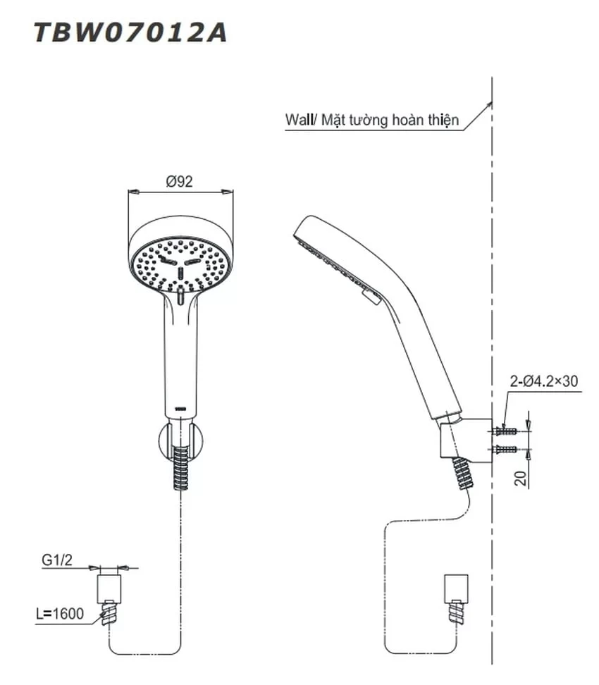 Bộ sen tắm nóng lạnh TOTO TBS01302V TBW07012A (2 chế độ) 11 Bộ sen tắm nóng lạnh TOTO TBS01302V TBW07012A (2 chế độ)