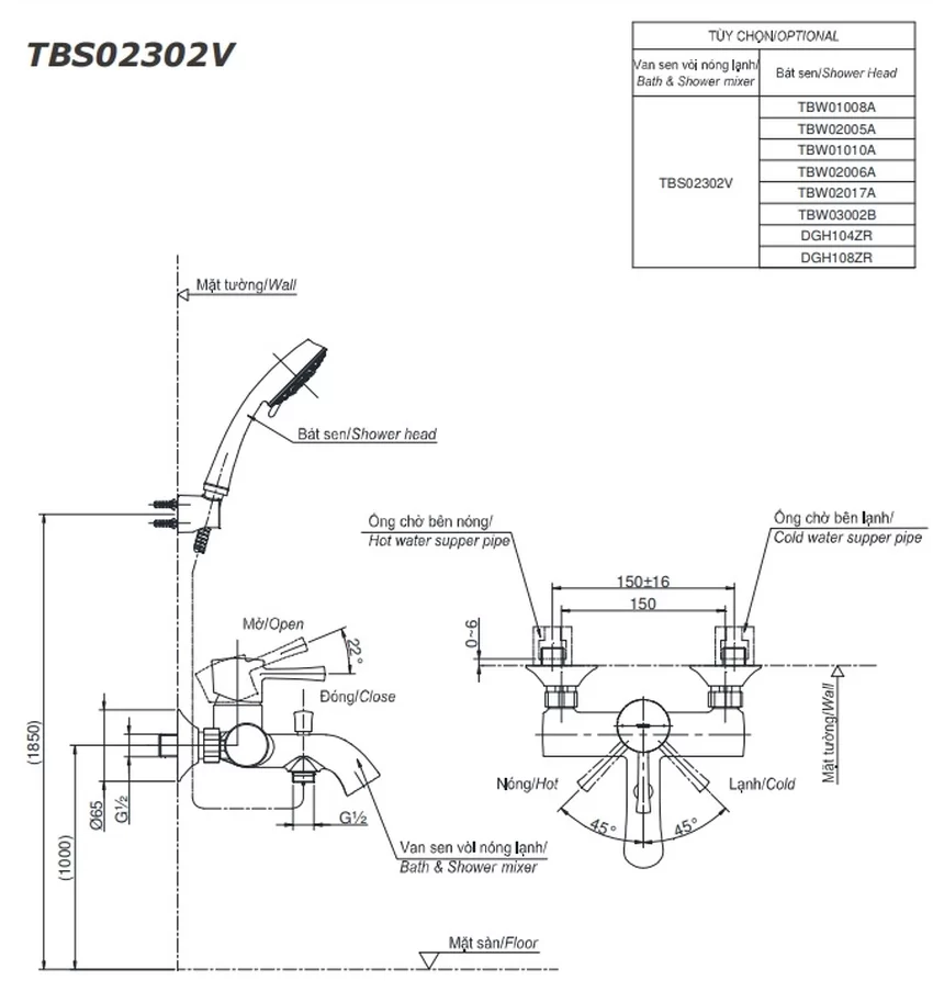 Bộ sen tắm nóng lạnh TOTO TBS02302V TBW07009A (3 chế độ) 11 Bộ sen tắm nóng lạnh TOTO TBS02302V TBW07009A (3 chế độ)