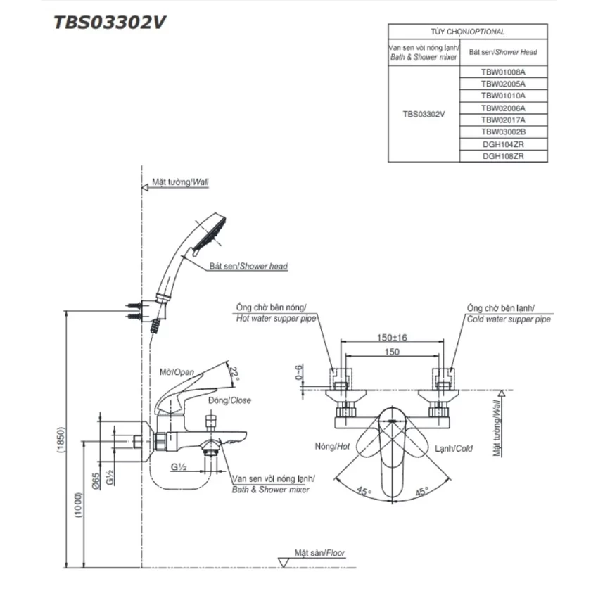 Bộ sen tắm nóng lạnh TOTO TBS03302V TBW02006A (3 chế độ) 13 Bộ sen tắm nóng lạnh TOTO TBS03302V TBW02006A (3 chế độ)