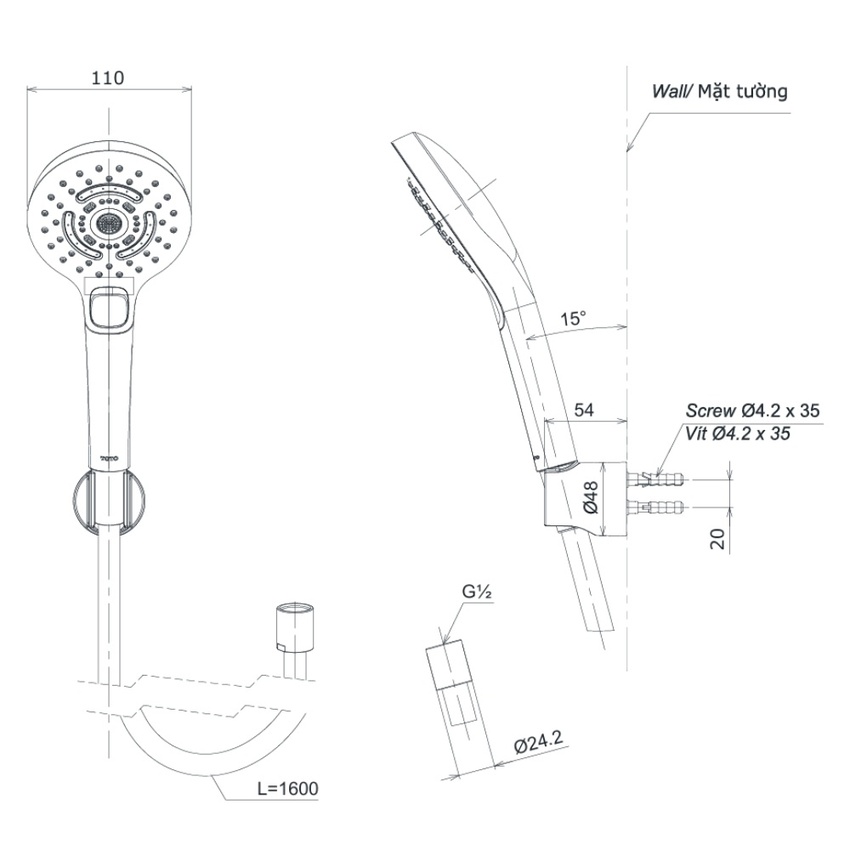Bộ sen tắm nóng lạnh TOTO TBS04302V TBW01035V - Hình 3 Bộ sen tắm nóng lạnh TOTO TBS04302V TBW01035V