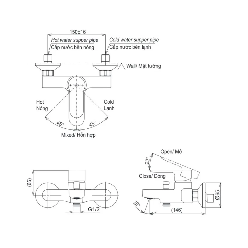 Bộ sen tắm nóng lạnh TOTO TBS06302V TBW01010A (3 chế độ) 6 Bộ sen tắm nóng lạnh TOTO TBS06302V TBW01010A (3 chế độ)