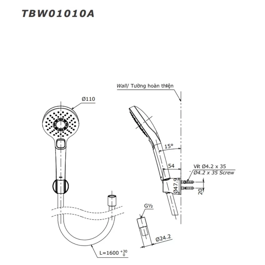 Bộ sen tắm nóng lạnh TOTO TBS06302V TBW01010A (3 chế độ) 7 Bộ sen tắm nóng lạnh TOTO TBS06302V TBW01010A (3 chế độ)