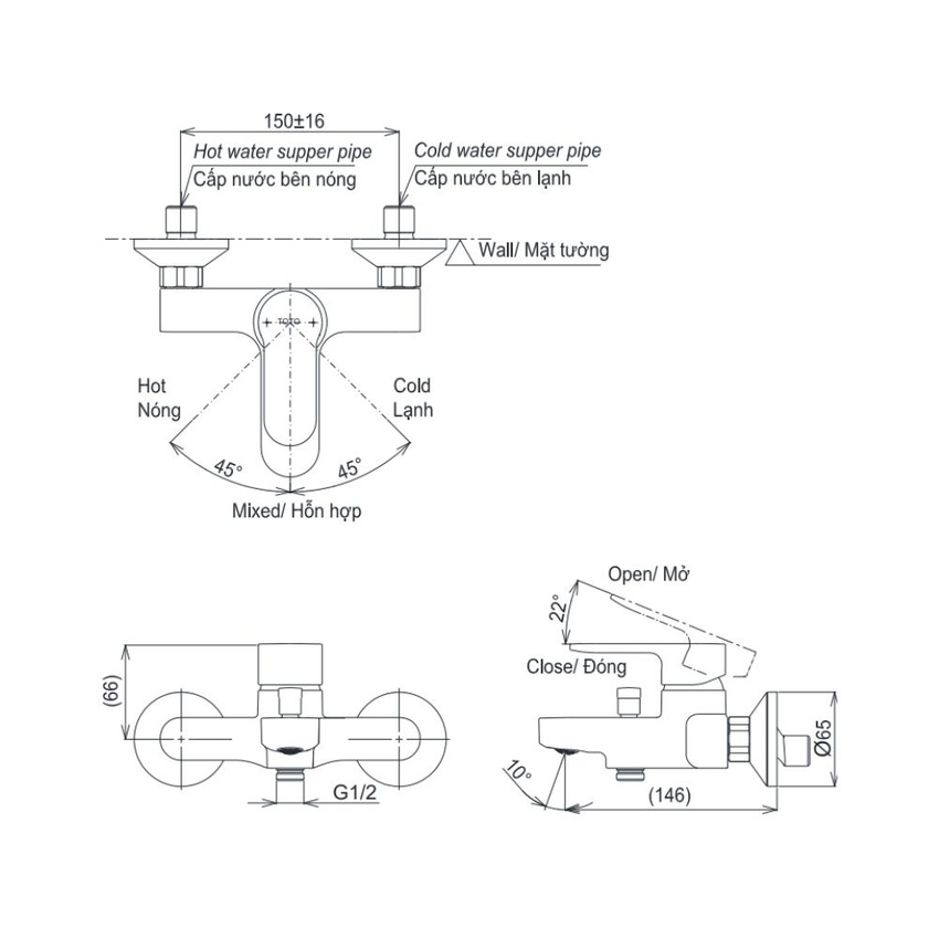Bộ sen tắm nóng lạnh TOTO TBS06302V TBW07011A 15 Bộ sen tắm nóng lạnh TOTO TBS06302V TBW07011A - Hình 4
