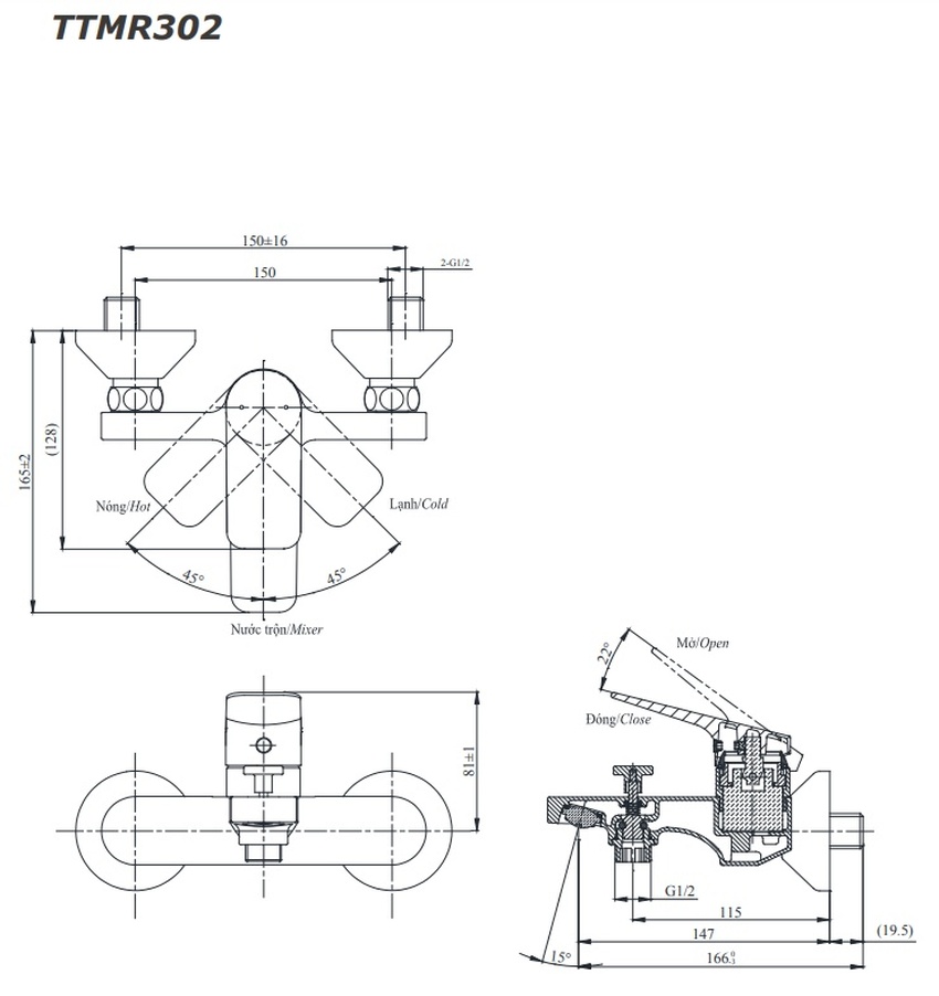 Bộ sen tắm nóng lạnh TOTO TTMR302V TBW01008V Bộ sen tắm nóng lạnh TOTO TTMR302V TBW01008V