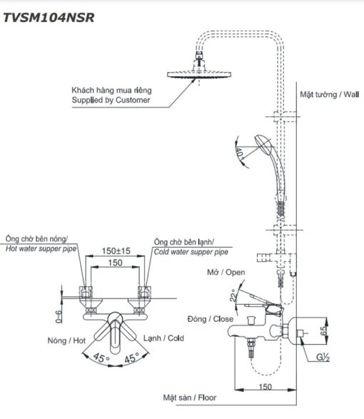 Bộ vòi sen tắm nóng lạnh TOTO TVSM104NSR