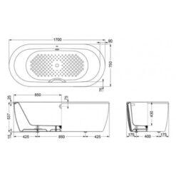 Bồn tắm đặt sàn TOTO FBYN1716CPTE#W TVBF412 gang tráng men 1m7 gồm ống thải