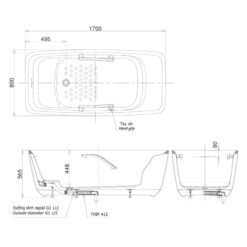 Bồn tắm đặt sàn TOTO PJY1724WHPWEN#GW GALALATO 1m7 tay vịn trắng bóng