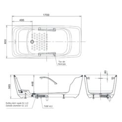 Bồn tắm đặt sàn TOTO PJY1724WPWEN#GW GALALATO 1m7 trắng bóng