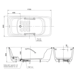 Bồn tắm đặt sàn TOTO PJY1724WPWEN#GW GALALATO 1m7 trắng bóng