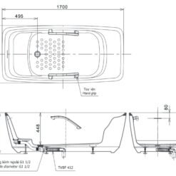 Bồn tắm đặt sàn TOTO PJY1724WPWEN#GW TVBF412 GALALATO 1m7 gồm ống thải