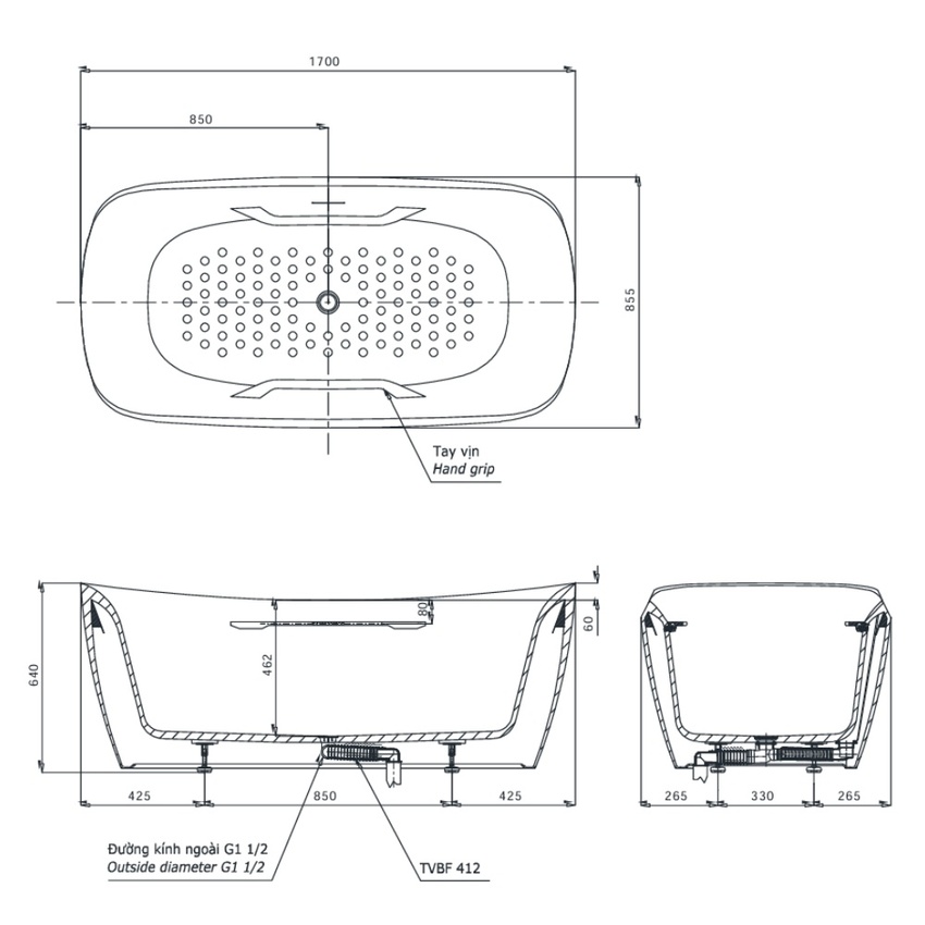 Bồn tắm TOTO PJY1734HPWEN#GW 1m7 Bồn tắm TOTO PJY1734HPWEN#GW 1m7