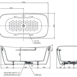 Bồn tắm đặt sàn TOTO PJY1734HPWEN#GW TVBF412 GALALATO 1m7 tay vịn gồm ống thải