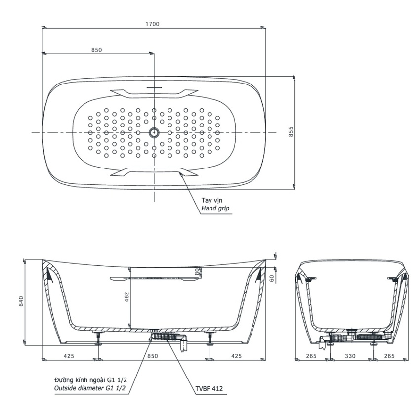 Bồn tắm TOTO PJY1734PWEN#GW Bồn tắm TOTO PJY1734PWEN#GW - Hình ảnh 2